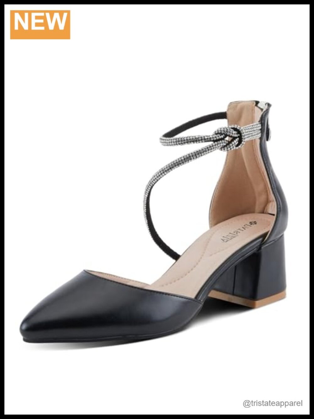 Women's Crystal Embellished Pointed Toe Block Heel Pumps Asymmetrical Straps